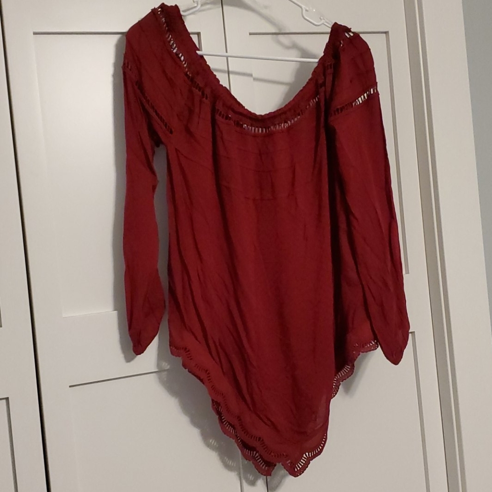 Off the shoulder red blouse